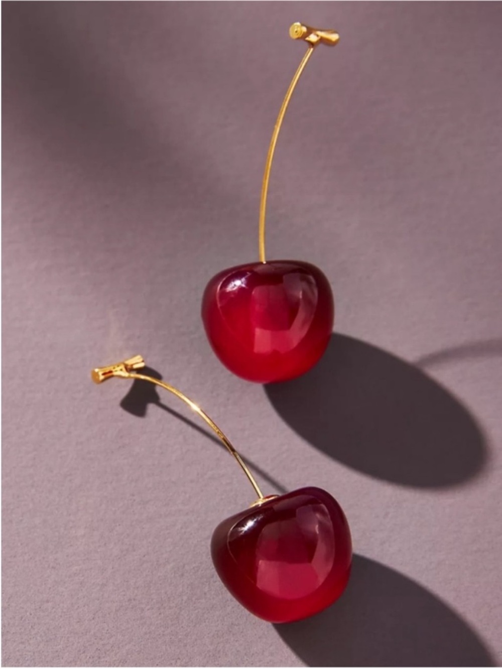 New! Red Cherry Gold Stem Drop Earrings NWOT